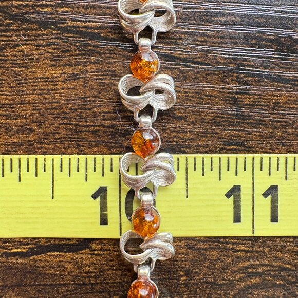 VTG Sterling Silver 925 Amber Interlocking Station Bracelet Size 7.5" Length - Picture 11 of 12